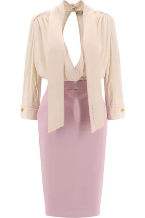 Elisabetta Franchi Kjole, Dame, Lilla, L, Polyester, Lilla V-hals kjole med logo broderi