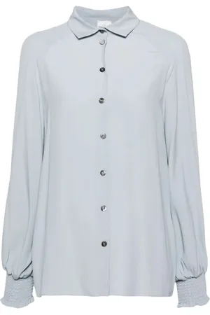 ELEVENTY Bluser & Skjorter, Dame, Blå, XL, Elegant Blå Langærmet Silkeskjorte