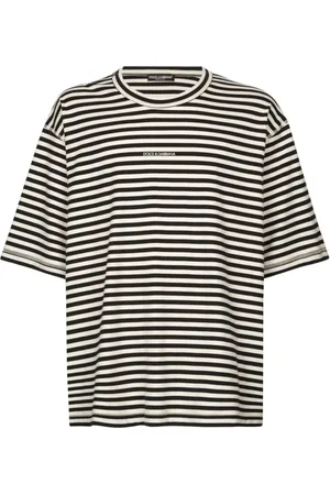 Dolce & Gabbana Top, Herre, Flerfarvet, S, Bomuld, Stribet Logo Broderet T-shirt