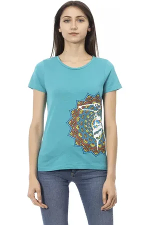 Trussardi Top, Dame, Blå, XL, Bomuld, Lysblå Rund Hals T-shirt