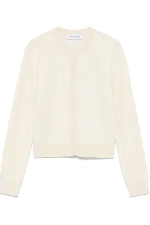 Marine Serre Strik, Dame, Hvid, L, Uld, Måne Jacquard Cardigan Sweater Hvid