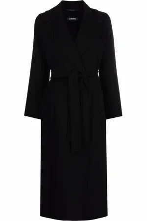 Max Mara Frakke, Dame, Sort, 2XS, Uld, Sort Midi Wrap Uldfrakke