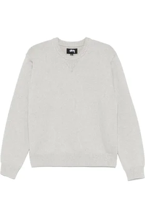 STUSSY Sweathshirts & Hoodies, Herre, Grå, S, Uld, Grå Ribstrikket Crew Neck Sweater