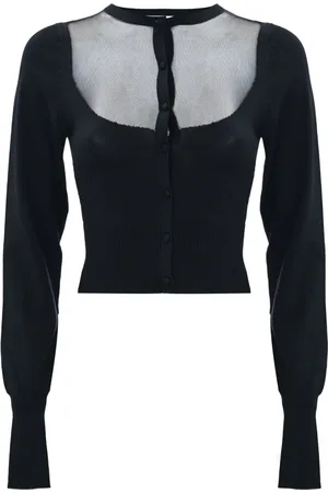 Kocca Strik, Dame, Sort, XS, Tyl, Cardigan med knapper og tylindsats