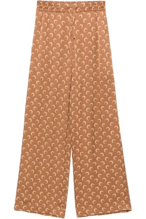 Marine Serre Bukser, Dame, Brun, M, Satin, Brun Satin Jacquard Bukser med Snøre