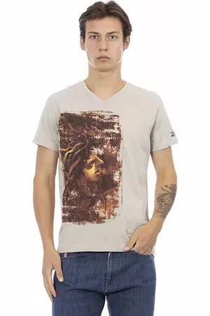 Trussardi Top, Herre, , XL, Bomuld, Chic V-Neck Tee med Front Print