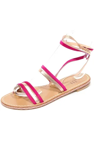 Emanuela caruso Sko, Dame, Gul, 36 EU, Uld, Håndnaglet sandal i fuchsia/guld