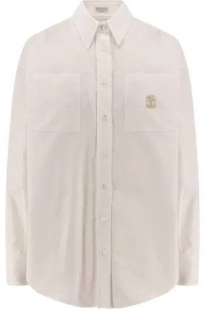 Brunello Cucinelli Bluser & Skjorter, Dame, Hvid, XL, Bomuld, Hvid Skjorte med Perlemorsknapper