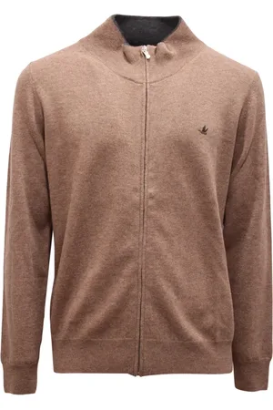BROOKSFIELD Strik, Herre, Brun, L, Uld, Uld Fuld Lynlås Sweater Lavet i Italien