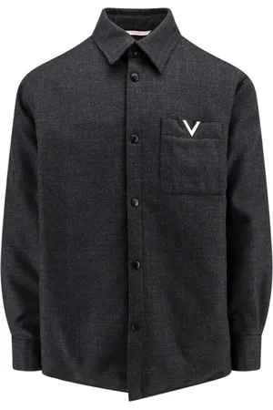 VALENTINO Skjorte, Herre, Grå, M, Uld, Grå Snap Button Jakker Quiltet Foring