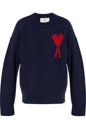 Ami Strik, Herre, Blå, XL, Uld, Blå Uldstrik Trøje