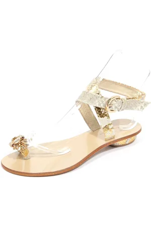 Emanuela caruso Sko, Dame, Gul, 37 EU, Uld, Guld Strass Læder Sandal