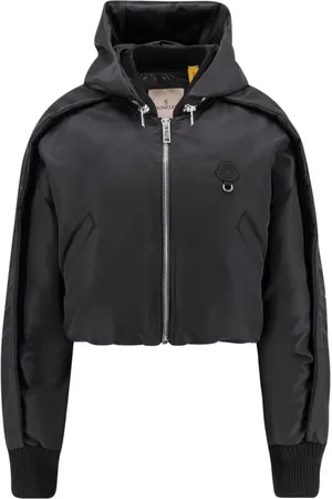 Moncler Jakke, Dame, Sort, XS, Uld, Sorte jakker med aftagelig hætte