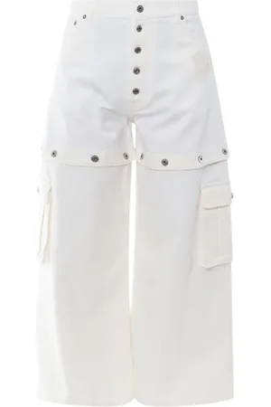 OFF-WHITE Bukser, Herre, Hvid, W32, Bomuld, Cargo Hvide Bukser Metal Knap Detalje