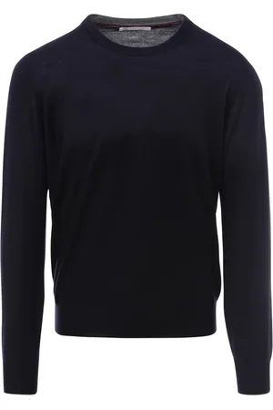 Brunello Cucinelli Strik, Herre, Blå, 3XL, Blå Crew Neck Sweater