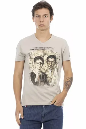 Trussardi Top, Herre, , XL, Bomuld, V-hals T-shirt med Frontprint