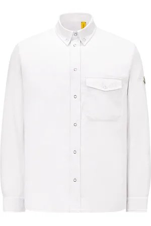 Moncler Skjorte, Herre, Hvid, XL, Bomuld, Hvid Skjorte med Metal Knapper