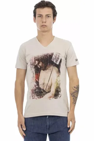 Trussardi Top, Herre, , 2XL, Bomuld, V-Neck Tee med Frontprint