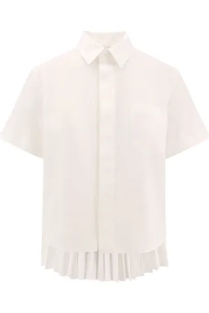 SACAI Bluser & Skjorter, Dame, Hvid, L, Bomuld, Hvid Button-Up Skjorte med Plisseret Ryg