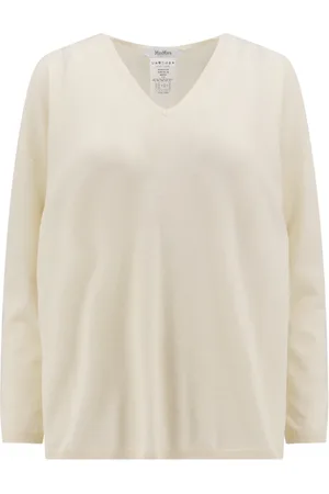 Max Mara Strik, Dame, Hvid, XS, Cashmere, Hvid Cashmere Sweater Ribbed Detaljer