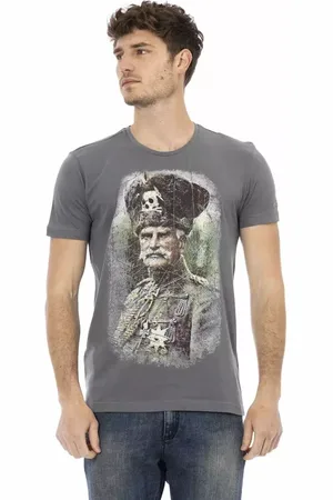 Trussardi Top, Herre, Grå, L, Bomuld, Elegant grå rund hals T-shirt med frontprint