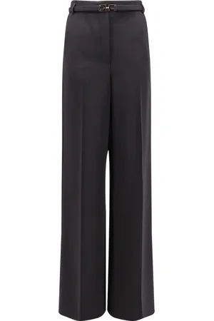 Elisabetta Franchi Bukser, Dame, Sort, XL, Satin, Sorte højtaljede bukser med satinbånd