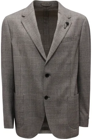 LARDINI Jakke, Herre, Grå, XL, Uld, Glen Check Uldjakke