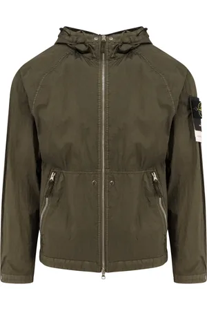 Stone Island Jakke, Herre, Grøn, M, Grøn lynlåsjakke med justerbar hætte