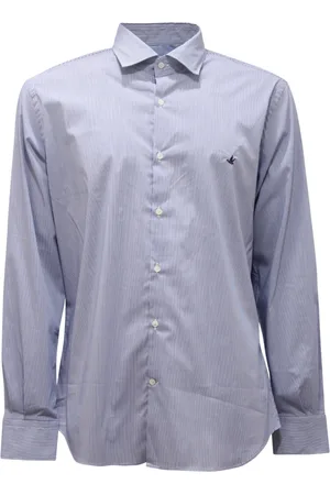 BROOKSFIELD Skjorte, Herre, Blå, XL, Uld, Slim Fit Stribet Skjorte Lavet i Italien