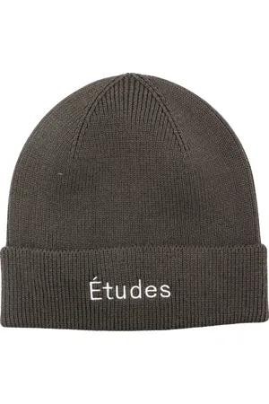 Etudes Tilbehør, Herre, Grøn, ONE SIZE, Uld, Grøn Ribbet Broderet Uld-Polyester Hat