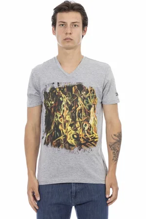 Trussardi Top, Herre, Grå, 2XL, Kortærmet V-hals T-shirt
