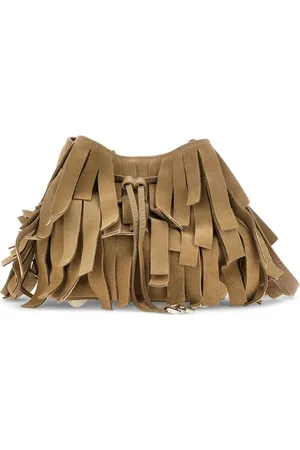 Hogan Taske, Dame, Brun, ONE SIZE, Uld, Mini Beige Ruskind Frynset Taske