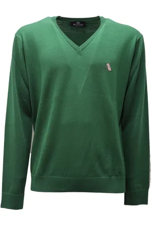 Aquascutum Strik, Herre, Grøn, M, Uld, Grøn Uldblanding V-Hals Sweater