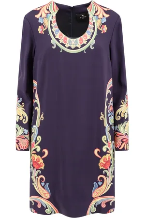 Etro Kjole, Dame, Blå, L, Uld, Blå Elegant U-Hals Kjole