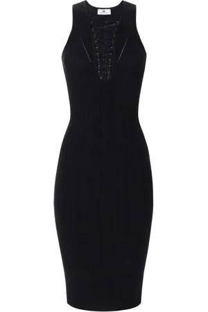 Elisabetta Franchi Kjole, Dame, Sort, S, Sort Ribstrikket Midi Kjole
