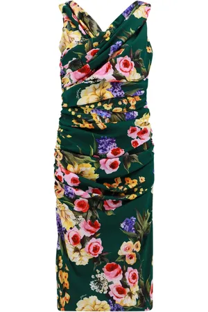 Dolce & Gabbana Kjole, Dame, Flerfarvet, 2XL, Grøn dyreprint silkekjole