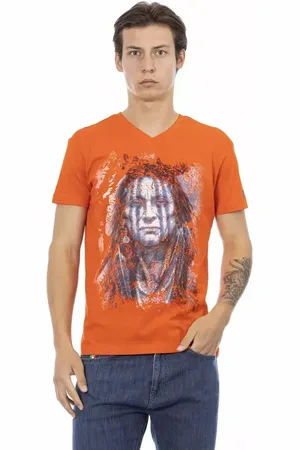 Trussardi Top, Herre, , 3XL, Bomuld, Elegant Tee med V-hals og Frontprint