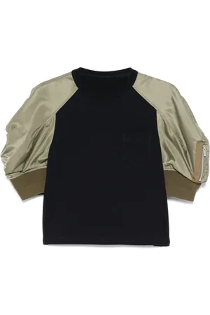 SACAI Top, Dame, Blå, M, Marineblå Crew Neck Puff Sleeve