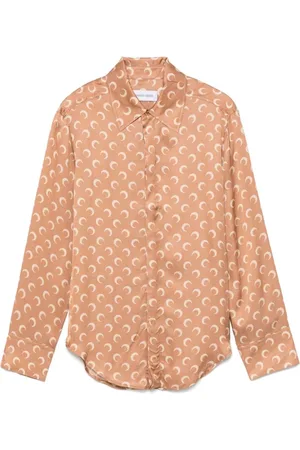 Marine Serre Bluser & Skjorter, Dame, Brun, M, Satin, Brun Satin Jacquard Skjorte med Karamel