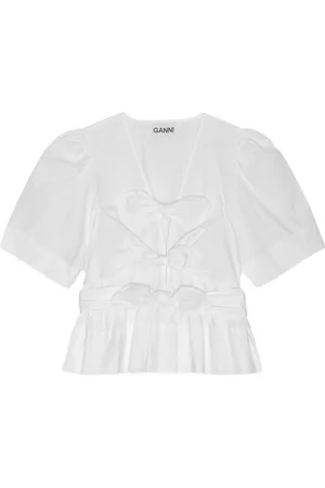 Ganni Bluser & Skjorter, Dame, Hvid, S, Hvid Peplum Talje Skjorte