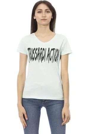 Trussardi Top, Dame, Blå, M, Bomuld, Elegant Blå V-hals T-shirt