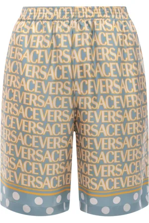 VERSACE Shorts, Herre, Flerfarvet, M, Blå Silke Elastisk Talje Shorts