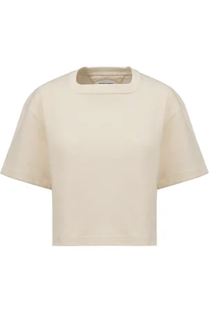 Bottega Veneta Top, Dame, Hvid, L, Bomuld, Kortærmet Cropped T-shirt Firkantet Hals