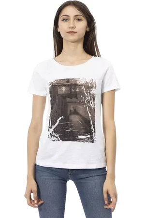 Trussardi Top, Dame, Hvid, L, Bomuld, Elegant hvid bomuldsblandet T-shirt