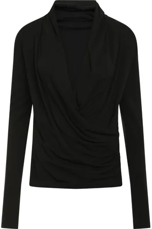 Totême Bluser & Skjorter, Dame, Sort, M, Jersey Bluse med Draperet Halsudskæring