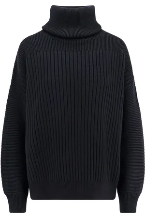 Moncler Strik, Dame, Sort, XS, Uld, Sort sweater med ikonisk metal detalje