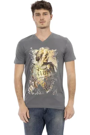 Trussardi Top, Herre, Grå, XL, Uld, Grå V-hals Stilfuld Tee