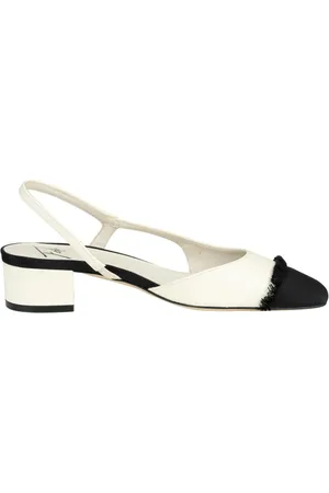 ROBERTO FESTA Sko, Dame, Hvid, 40 EU, Læder, Sorte Slingback Flade Sko med Frynset Stofdetalje