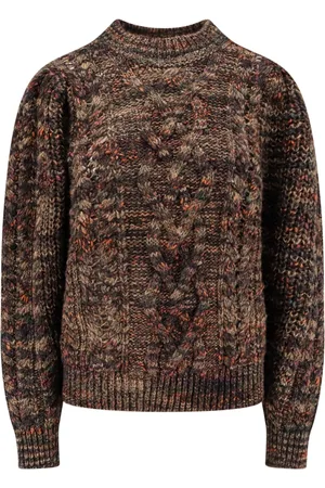 Isabel Marant Strik, Dame, Brun, S, Uld, Brun Sweater Ribbet Krave Langærmet