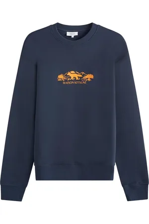 Maison Kitsuné Sweathshirts & Hoodies, Herre, Blå, M, Bomuld, Blå Broderet Logo Sweater